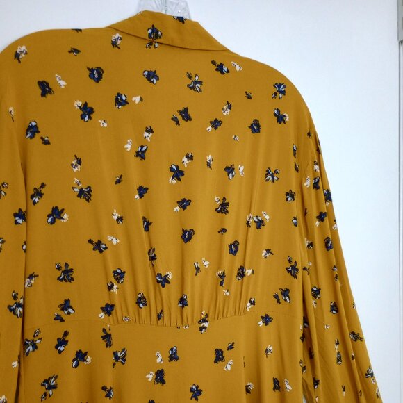 Uniqlo Mustard Gold Print Long Sleeve Flared Mini Dress - Picture 6 of 9